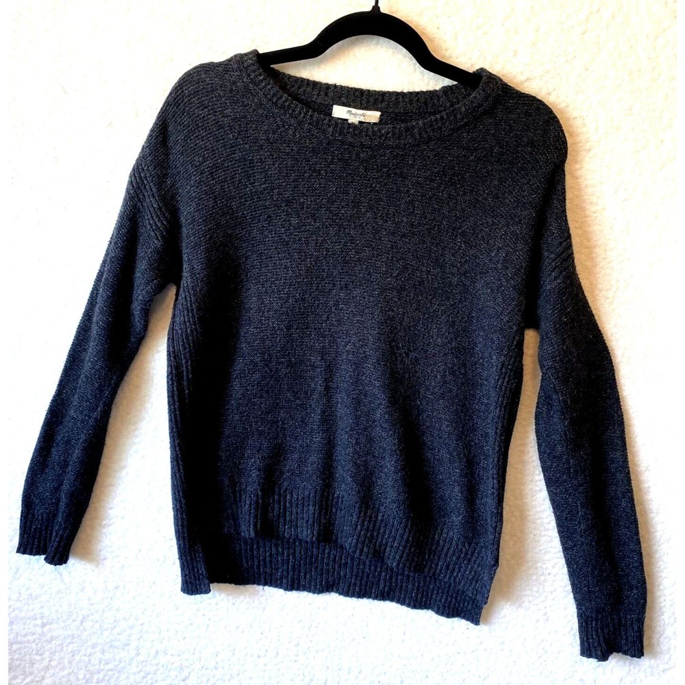 Madewell Cotton Blend Leather Trim Knit Sweater mens Sz XS or‎ Women Size Large